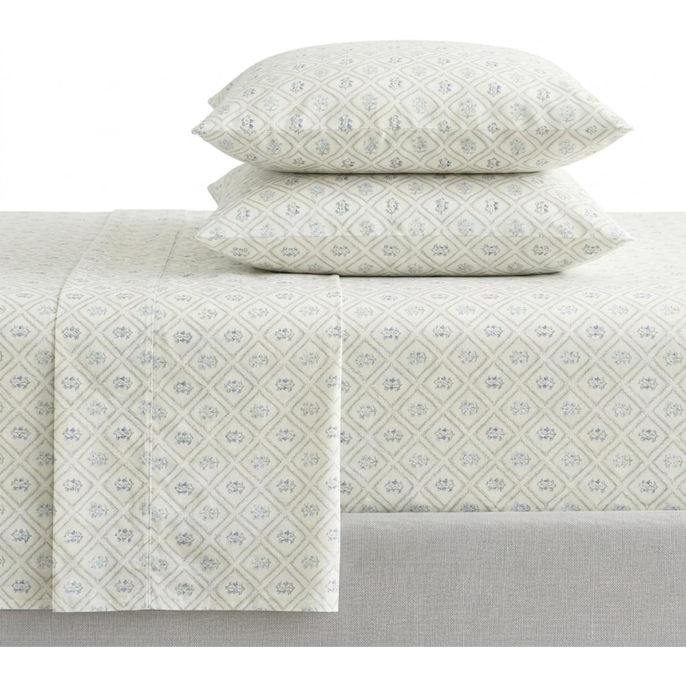 image:imageMartha Stewart Full Sheet Set with Fitted Sheet amp Pillowcases Cotton Percale Bedding with a Smooth Feel Deep Pocket Gingham BrownCosta Blue