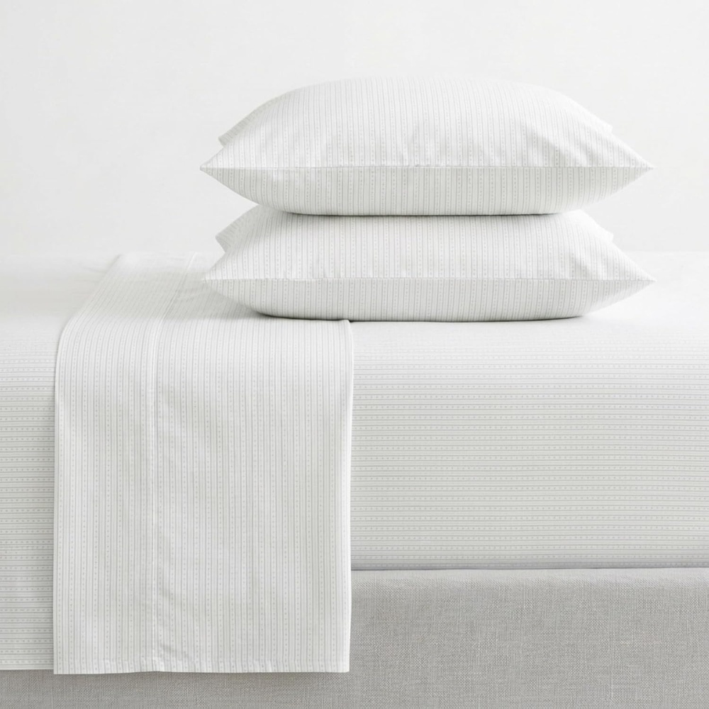 image:imageMartha Stewart Full Sheet Set with Fitted Sheet amp Pillowcases Cotton Percale Bedding with a Smooth Feel Deep Pocket Gingham BrownDottie Stripe Green