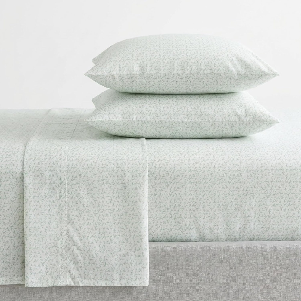 image:imageMartha Stewart Full Sheet Set with Fitted Sheet amp Pillowcases Cotton Percale Bedding with a Smooth Feel Deep Pocket Gingham BrownLeaves Green