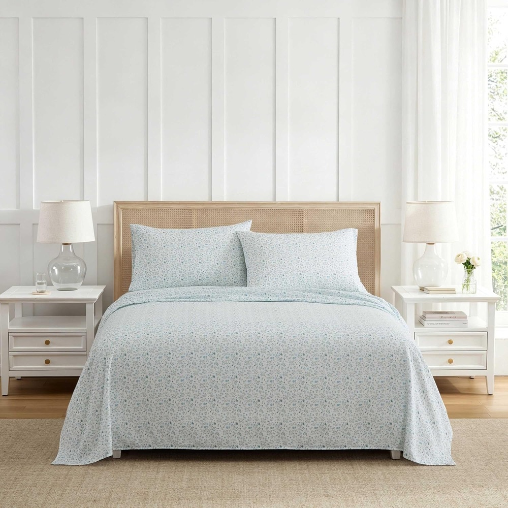 image:imageMartha Stewart Full Sheet Set with Fitted Sheet amp Pillowcases Soft amp Lightweight Bedding Deep Pocket Yvette BlueYvette Blue