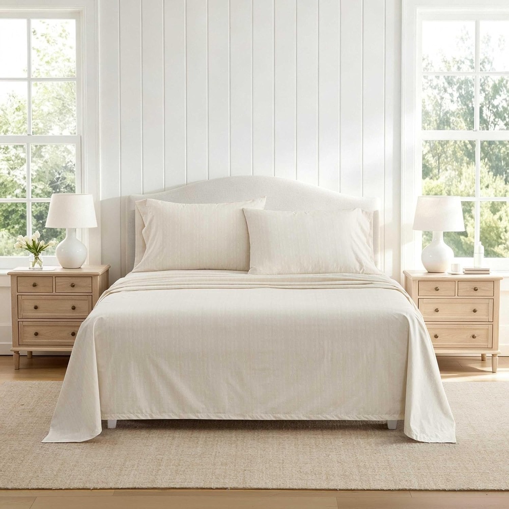 image:imageMartha Stewart Full Size Cotton Sheet Set with Pillowcases Deep PocketLight Beige