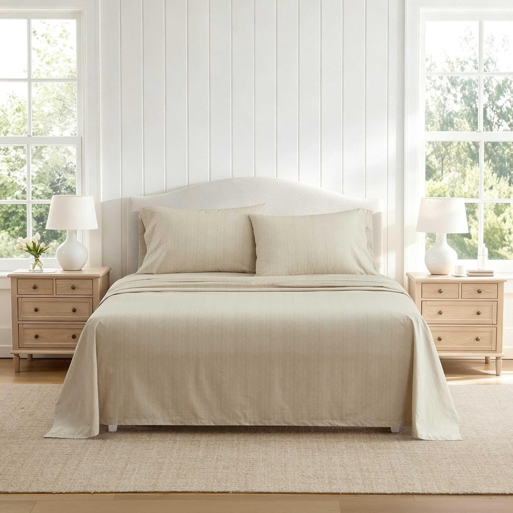 image:imageMartha Stewart Full Size Cotton Sheet Set with Pillowcases Deep PocketMedium Beige