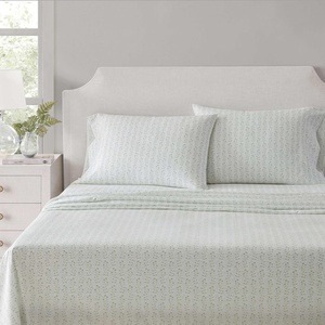 Martha Stewart – Full Sheet Set with Fitted Sheet & Pillowcases, Cotton Percale Bedding with a Smooth Feel, Deep Pocket, Gingham Brown(Ditsy Vine Green)