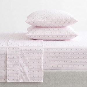 Martha Stewart – Full Sheet Set with Fitted Sheet & Pillowcases, Cotton Percale Bedding with a Smooth Feel, Deep Pocket, Gingham Brown(Floral Stripe Pink)