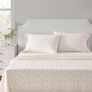 Martha Stewart – Full Sheet Set with Fitted Sheet & Pillowcases, Cotton Percale Bedding with a Smooth Feel, Deep Pocket, Gingham Brown(Floral White)
