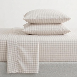 Martha Stewart – Full Sheet Set with Fitted Sheet & Pillowcases, Cotton Percale Bedding with a Smooth Feel, Deep Pocket, Gingham Brown(Gingham Beige)