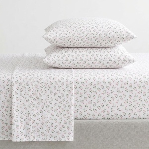 Martha Stewart – Full Sheet Set with Fitted Sheet & Pillowcases, Cotton Percale Bedding with a Smooth Feel, Deep Pocket, Gingham Brown(Kennedy Floral Pink)