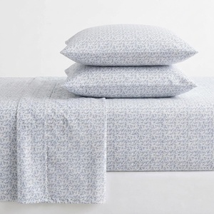 Martha Stewart – Full Sheet Set with Fitted Sheet & Pillowcases, Cotton Percale Bedding with a Smooth Feel, Deep Pocket, Gingham Brown(Leaves Blue)