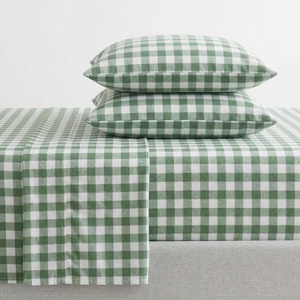Martha Stewart – Full Sheet Set with Fitted Sheet & Pillowcases, Cotton Percale Bedding with a Smooth Feel, Deep Pocket, Gingham Brown(Madison Gingham Green)