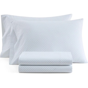 Martha Stewart – Full Sheet Set with Fitted Sheet & Pillowcases, Cotton Percale Bedding with a Smooth Feel, Deep Pocket, Gingham Brown(Polka Dot Blue)