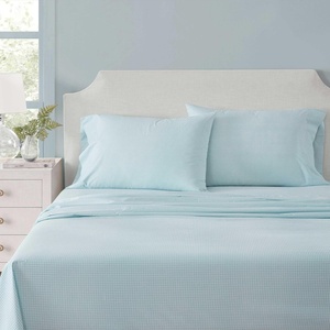 Martha Stewart – Full Sheet Set with Fitted Sheet & Pillowcases, Cotton Percale Bedding with a Smooth Feel, Deep Pocket, Gingham Brown(Small Gingham Blue)