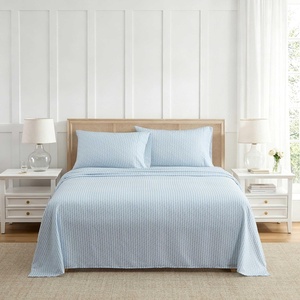 Martha Stewart – Full Sheet Set with Fitted Sheet & Pillowcases, Soft & Lightweight Bedding, Deep Pocket, Blooming Stripe Blue(Blooming Stripe Blue)
