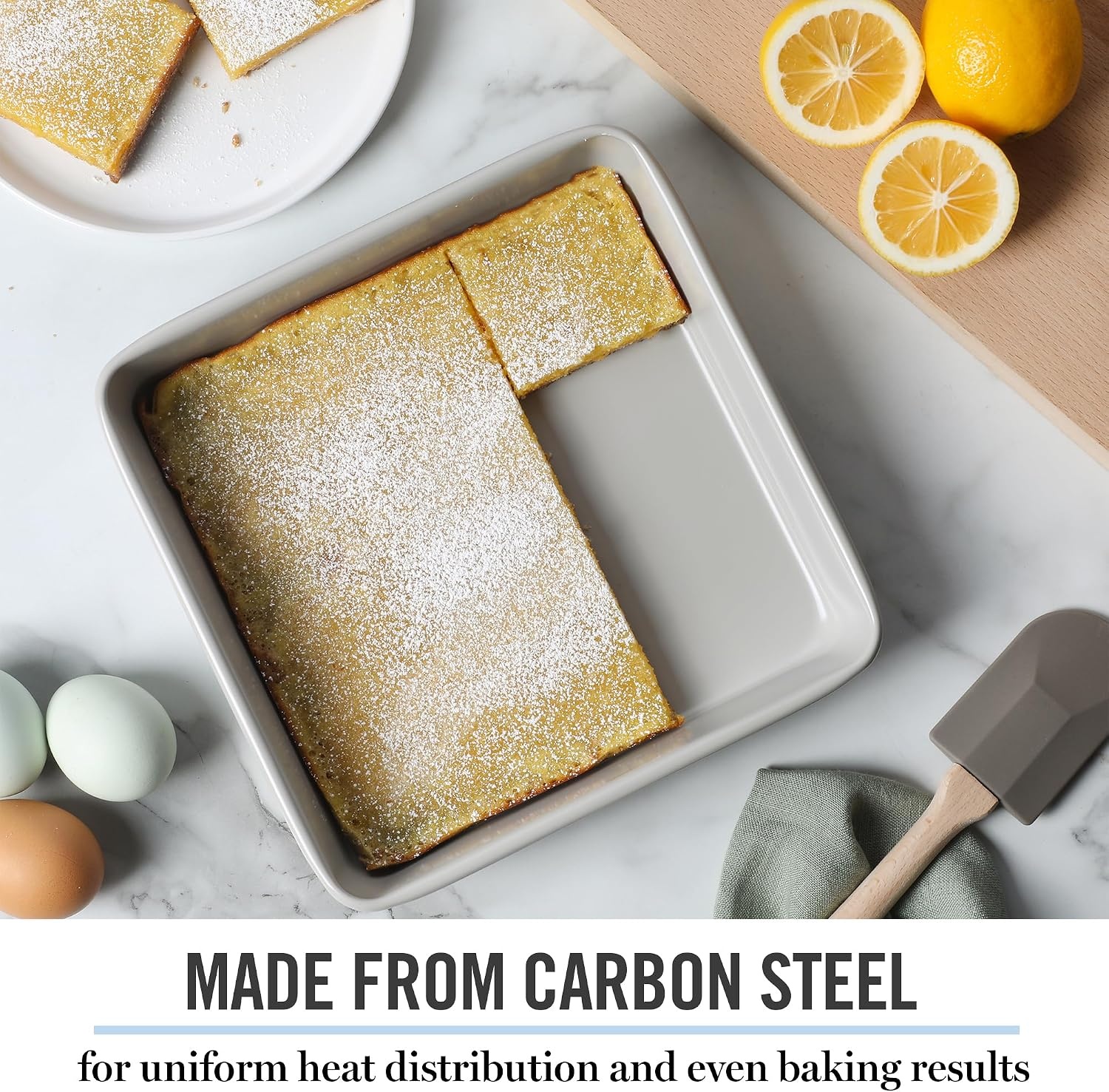 image:imageMartha Stewart Gallen 9 Inch Square Nonstick Carbon Steel Cake Pan Champagne Durable Bakeware for Even Baking and Easy ReleaseCool Gray