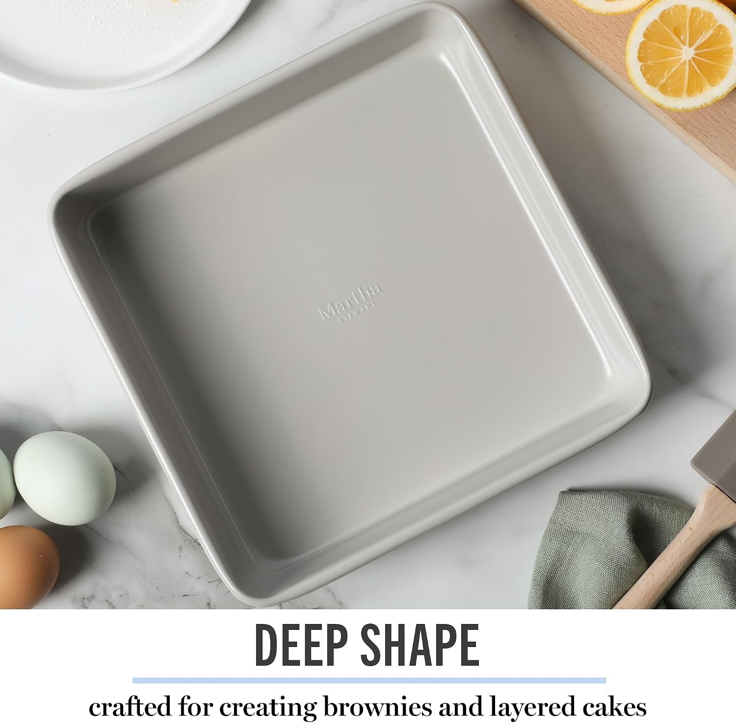 image:imageMartha Stewart Gallen 9 Inch Square Nonstick Carbon Steel Cake Pan Champagne Durable Bakeware for Even Baking and Easy ReleaseCool Gray