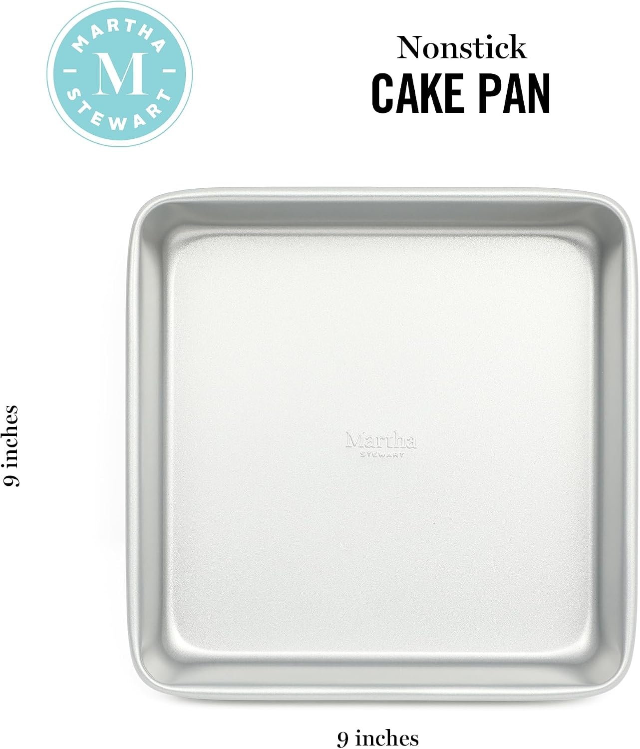 image:imageMartha Stewart Gallen 9 Inch Square Nonstick Carbon Steel Cake Pan Champagne Durable Bakeware for Even Baking and Easy ReleaseSilver