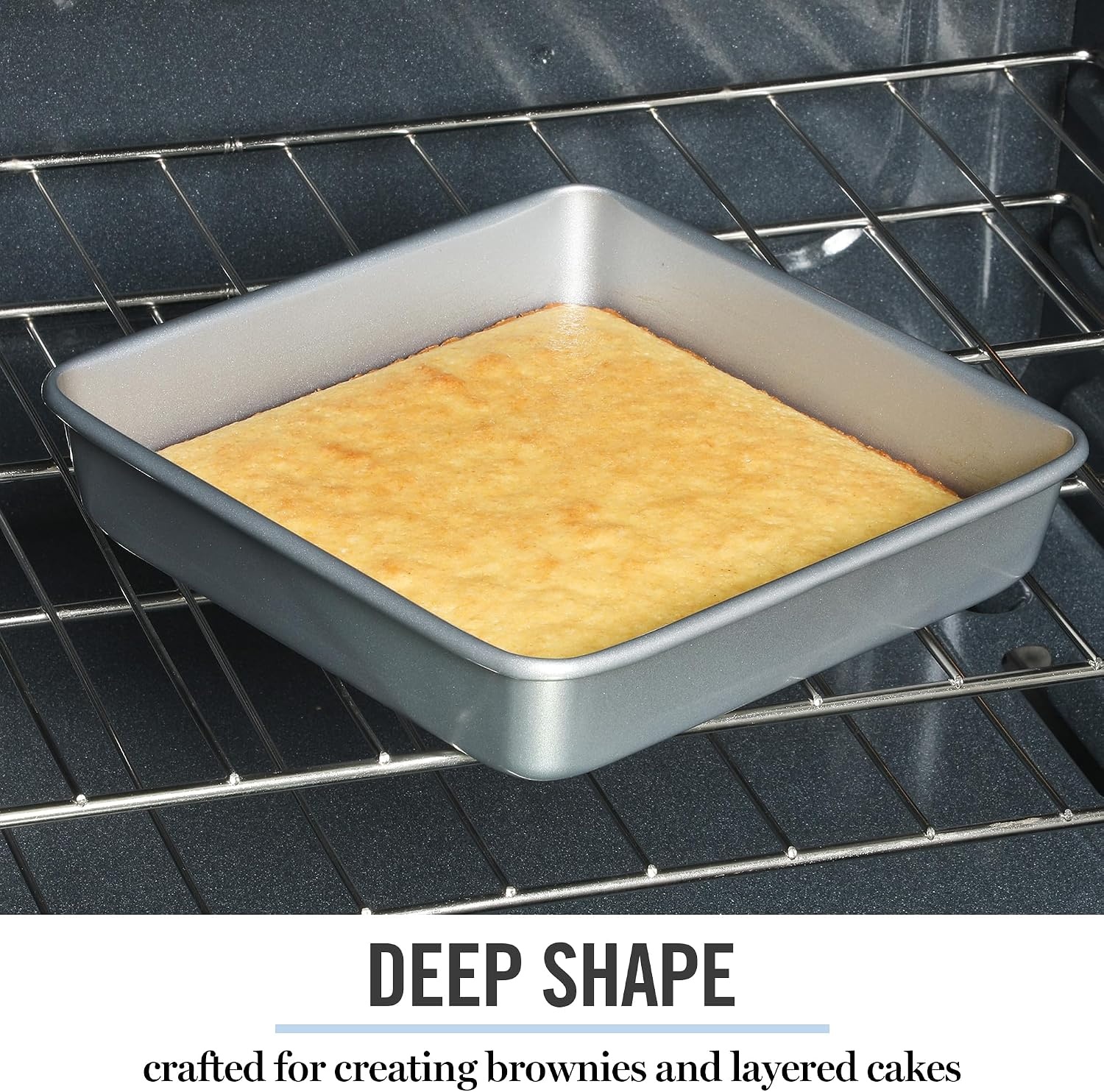 image:imageMartha Stewart Gallen 9 Inch Square Nonstick Carbon Steel Cake Pan Champagne Durable Bakeware for Even Baking and Easy ReleaseSilver