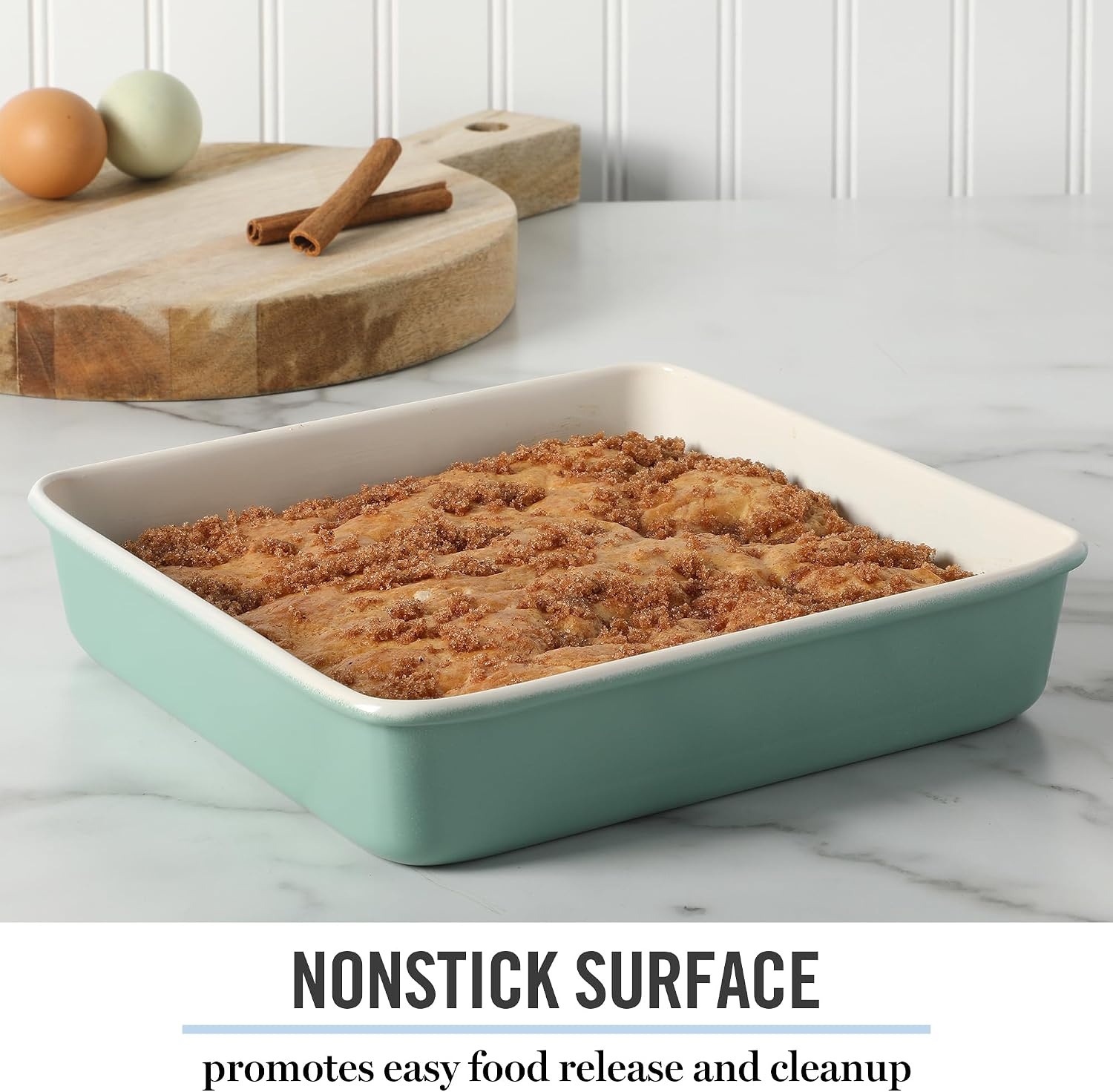 image:imageMartha Stewart Gallen 9 Inch Square Nonstick Carbon Steel Cake Pan Champagne Durable Bakeware for Even Baking and Easy ReleaseTeal