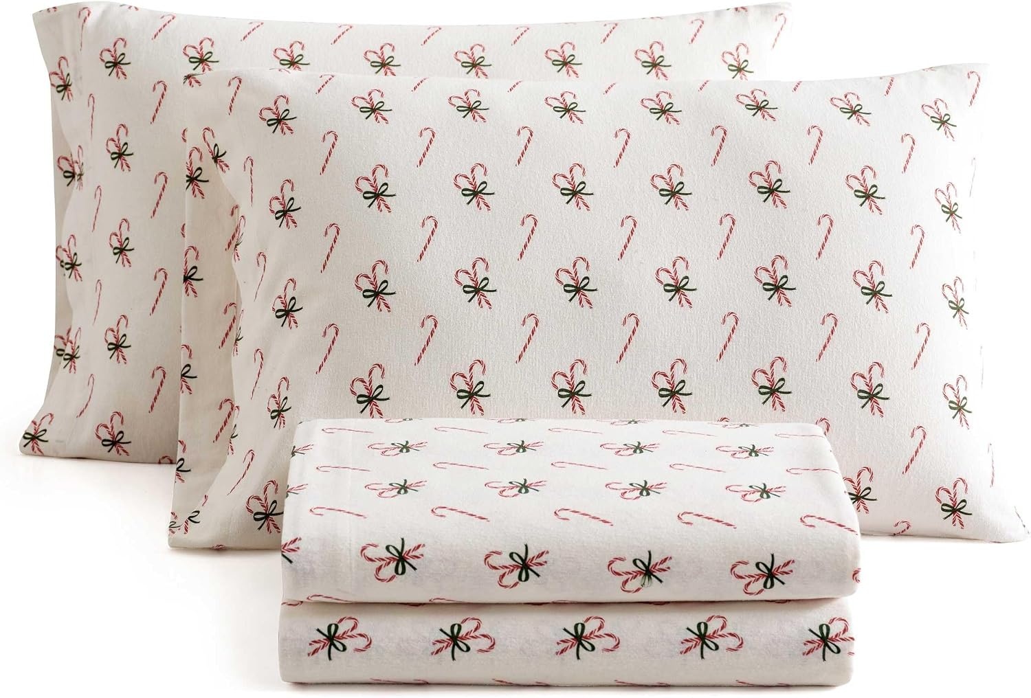 image:imageMartha Stewart Holiday Twin Cotton Flannel Sheet Set with PillowcaseCandy Cane Red