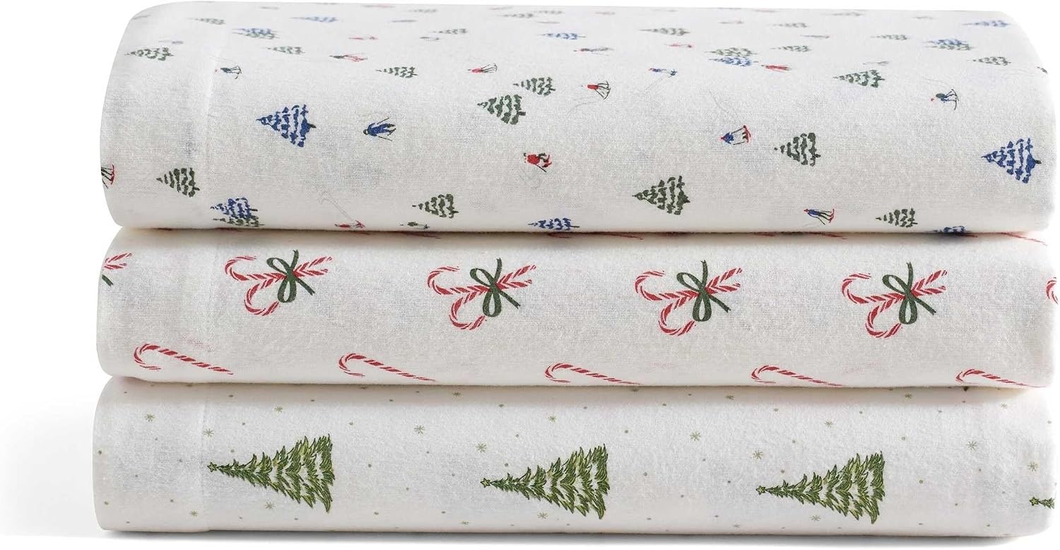 image:imageMartha Stewart Holiday Twin Cotton Flannel Sheet Set with PillowcaseCandy Cane Red