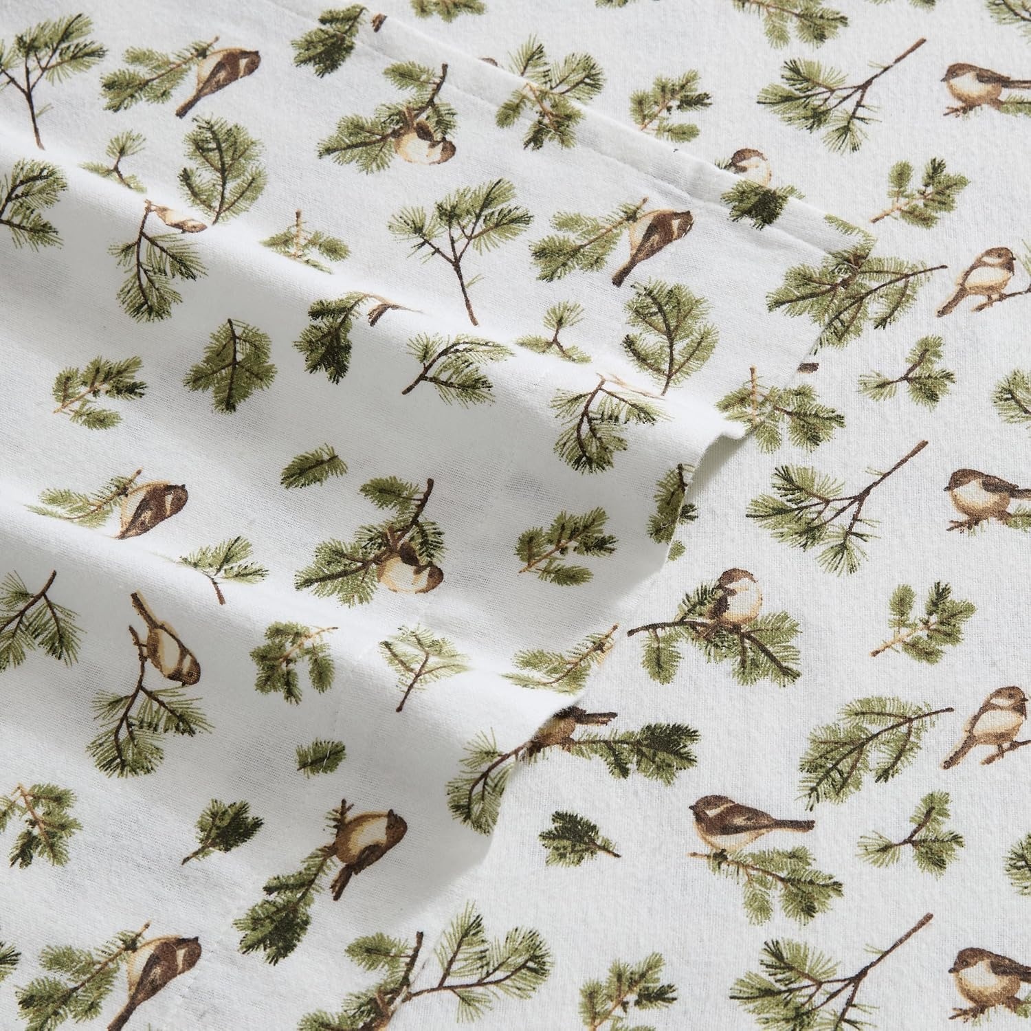 image:imageMartha Stewart Holiday Twin Cotton Flannel Sheet Set with PillowcaseChickadee Pines Green
