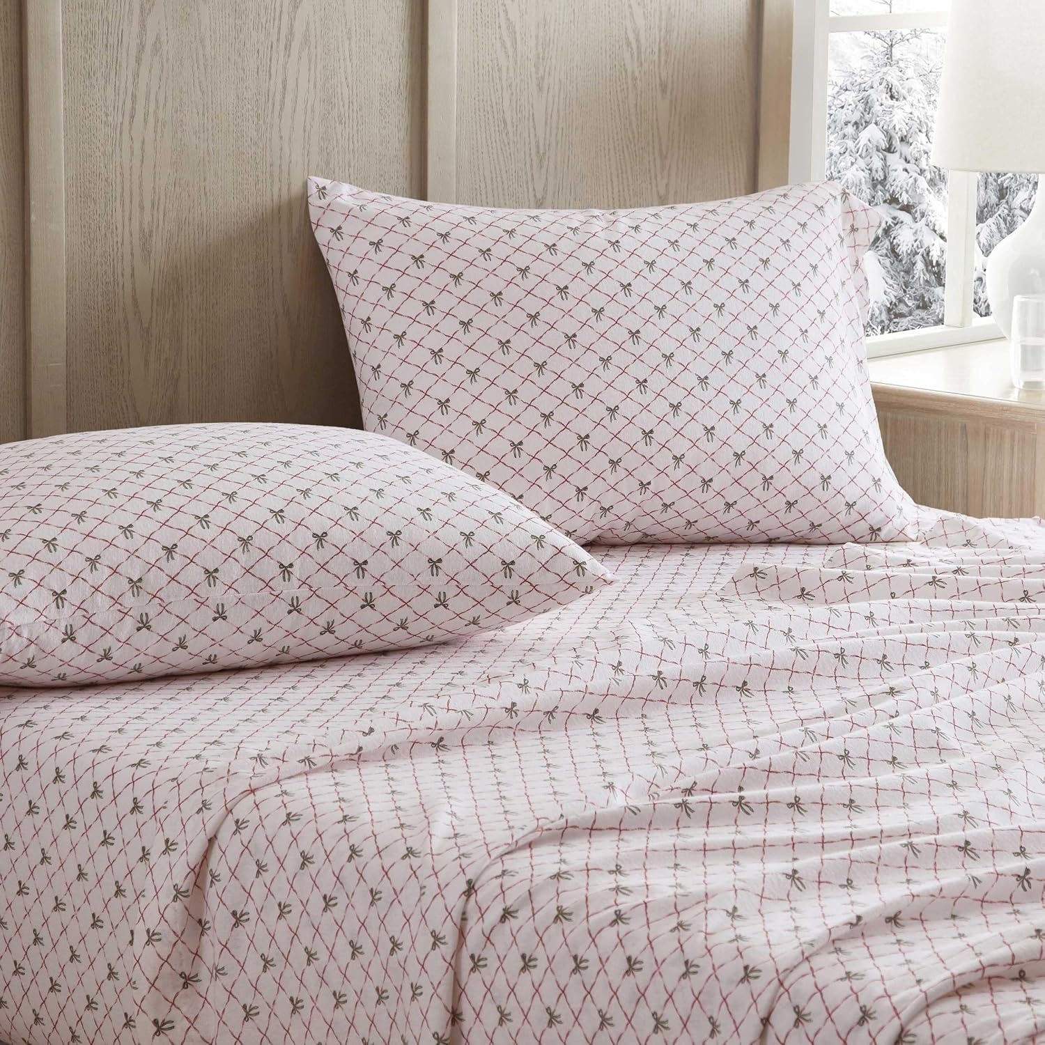 image:imageMartha Stewart Holiday Twin Cotton Flannel Sheet Set with PillowcaseHoliday Bows Red
