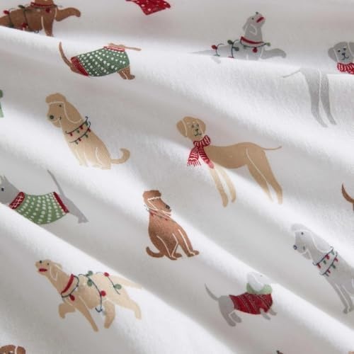 image:imageMartha Stewart Holiday Twin Cotton Flannel Sheet Set with PillowcaseHoliday Pups Brown