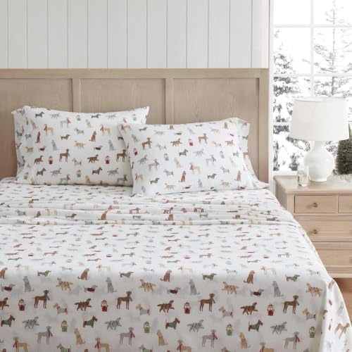 image:imageMartha Stewart Holiday Twin Cotton Flannel Sheet Set with PillowcaseHoliday Pups Brown