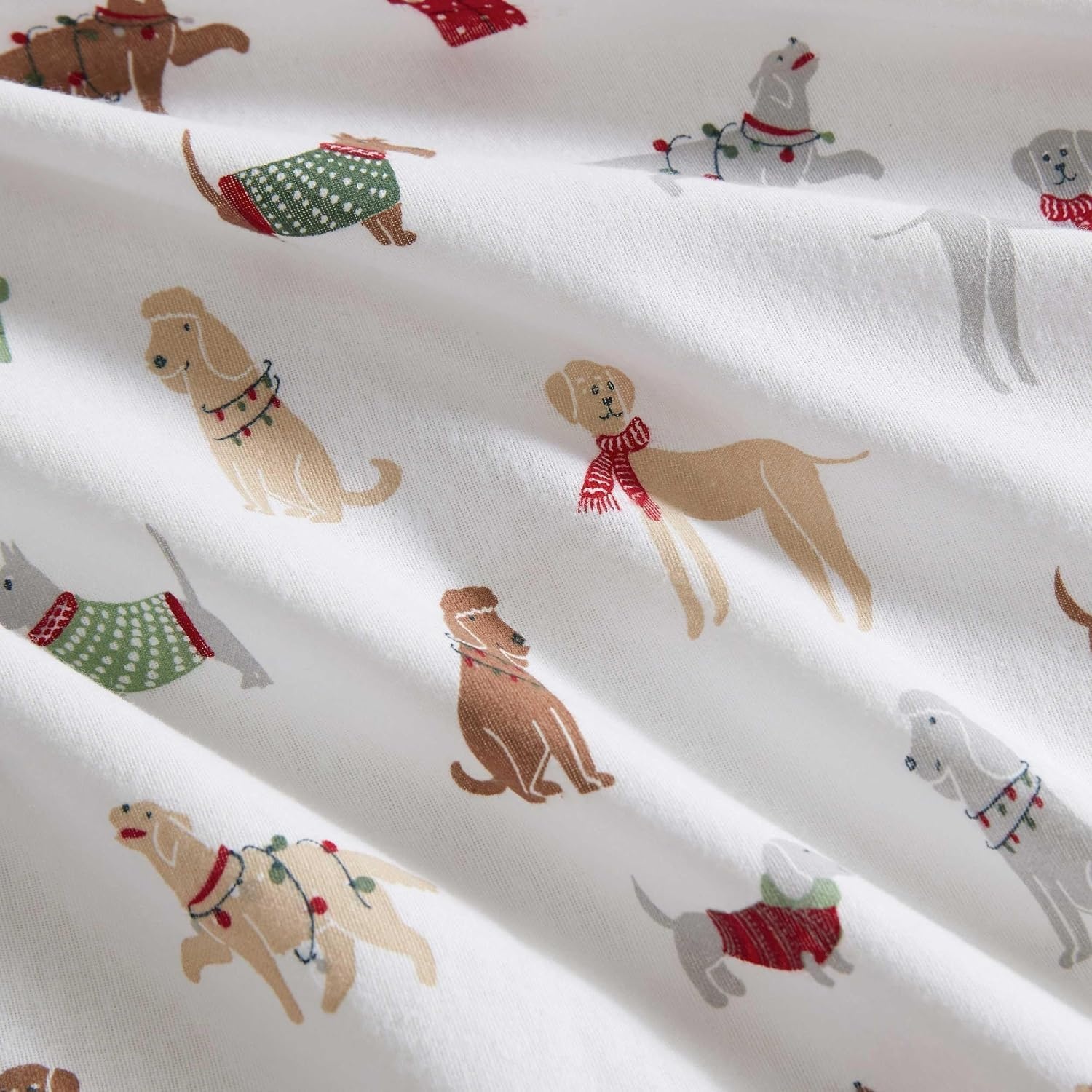 image:imageMartha Stewart Holiday Twin Cotton Flannel Sheet Set with PillowcaseHoliday Pups Brown