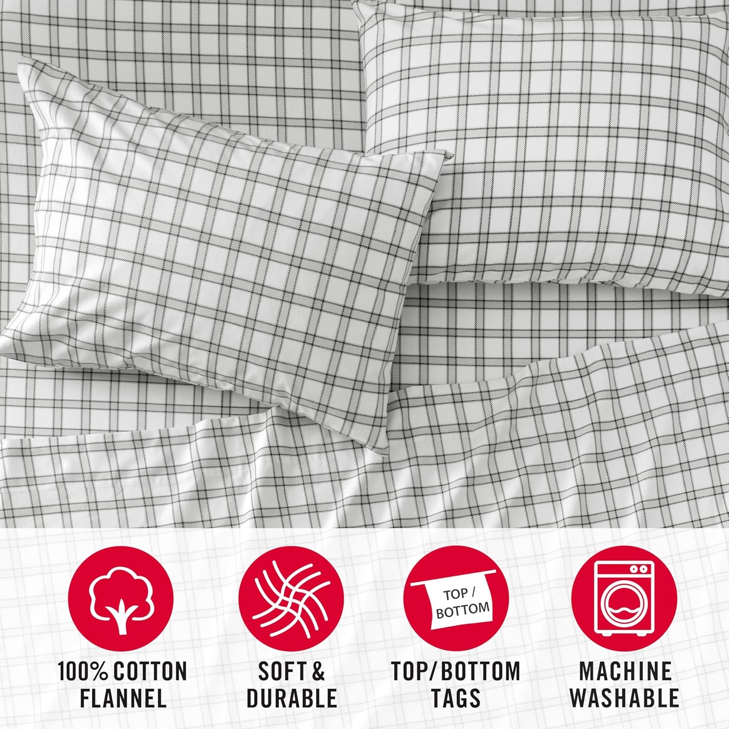 image:imageMartha Stewart Holiday Twin Cotton Flannel Sheet Set with PillowcaseHoliday Windowpane Plaid WhiteGrey