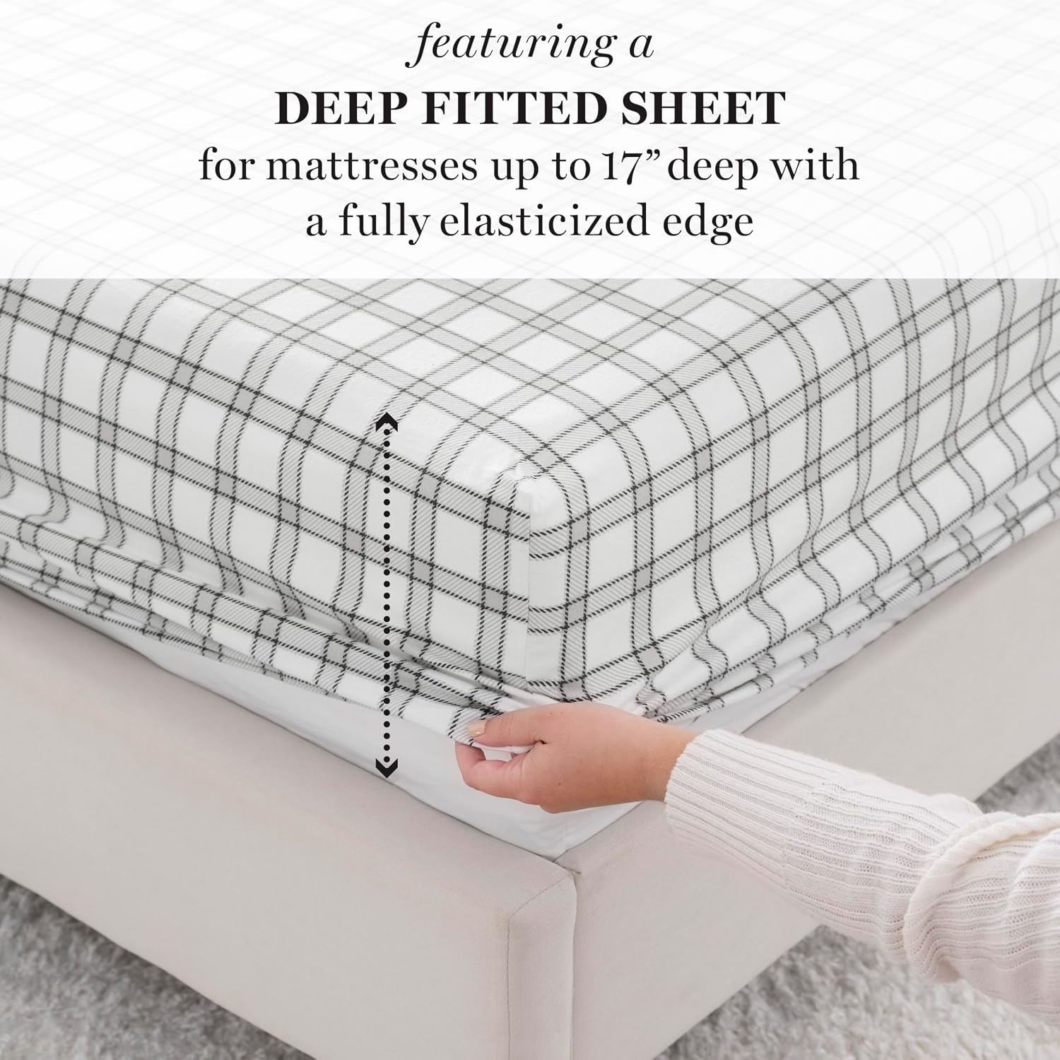 image:imageMartha Stewart Holiday Twin Cotton Flannel Sheet Set with PillowcaseHoliday Windowpane Plaid WhiteGrey