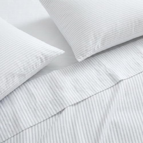image:imageMartha Stewart Holiday Twin Cotton Flannel Sheet Set with PillowcaseTicking Stripe Blue