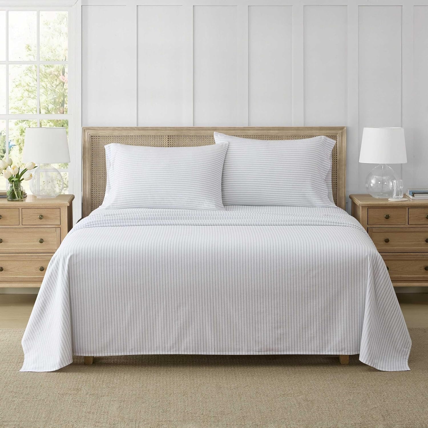 image:imageMartha Stewart Holiday Twin Cotton Flannel Sheet Set with PillowcaseTicking Stripe Blue