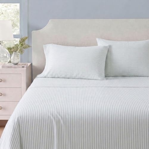 image:imageMartha Stewart Holiday Twin Cotton Flannel Sheet Set with PillowcaseTicking Stripe Blue
