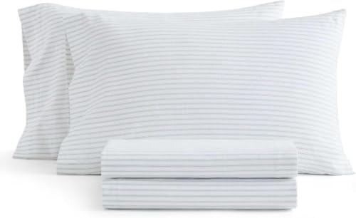 image:imageMartha Stewart Holiday Twin Cotton Flannel Sheet Set with PillowcaseTicking Stripe Blue