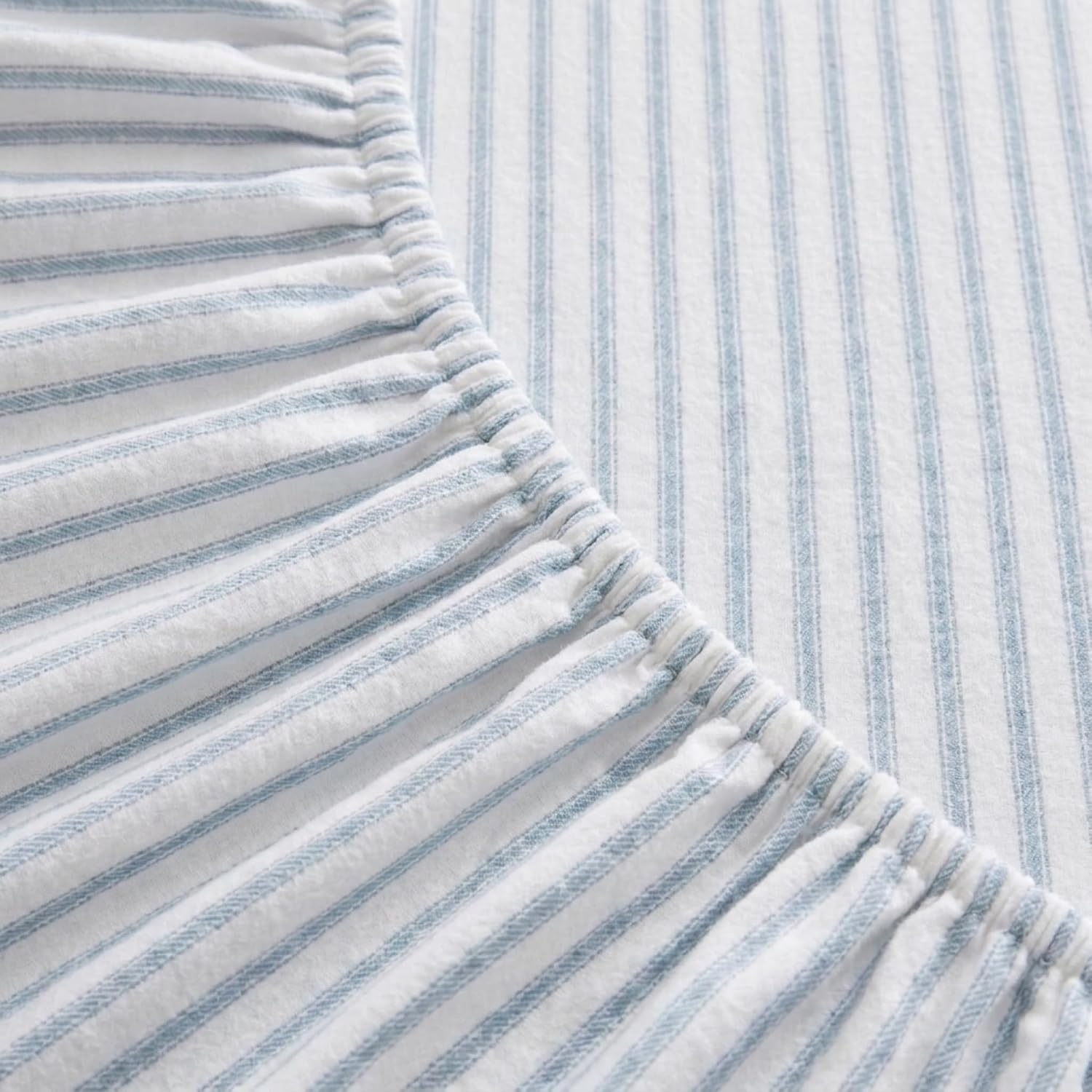 image:imageMartha Stewart Holiday Twin Cotton Flannel Sheet Set with PillowcaseTicking Stripe Blue