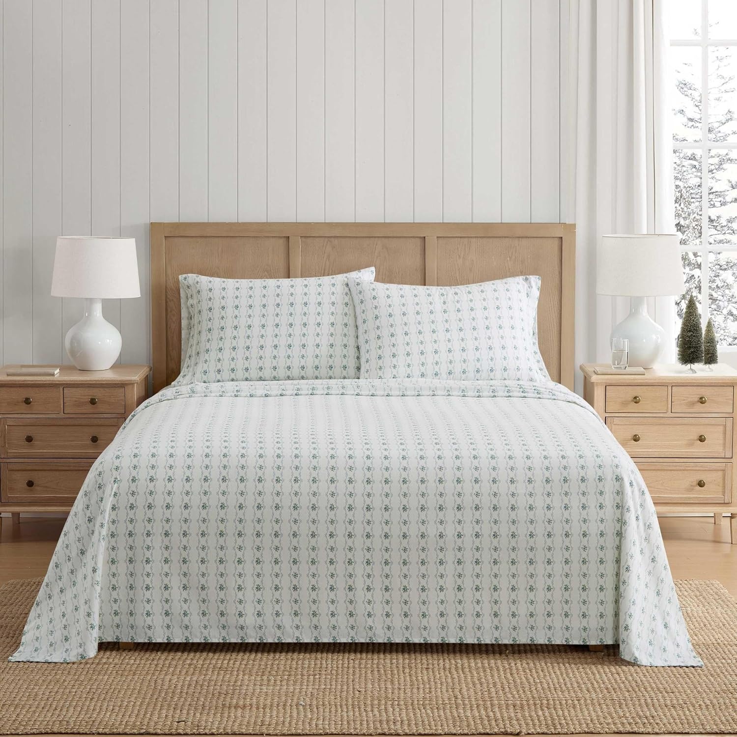 image:imageMartha Stewart Holiday Twin Cotton Flannel Sheet Set with PillowcaseVintage Rose Blue