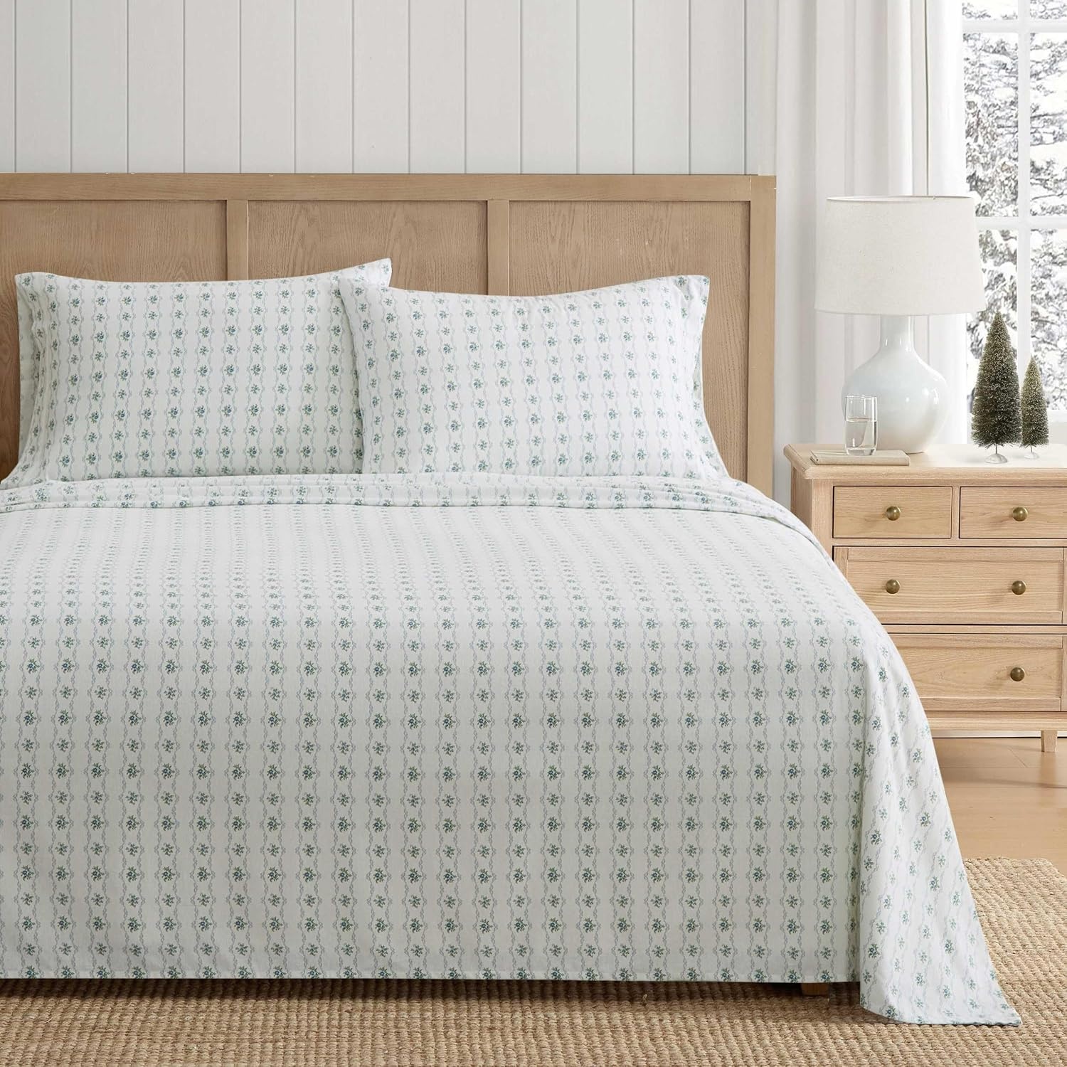 image:imageMartha Stewart Holiday Twin Cotton Flannel Sheet Set with PillowcaseVintage Rose Blue