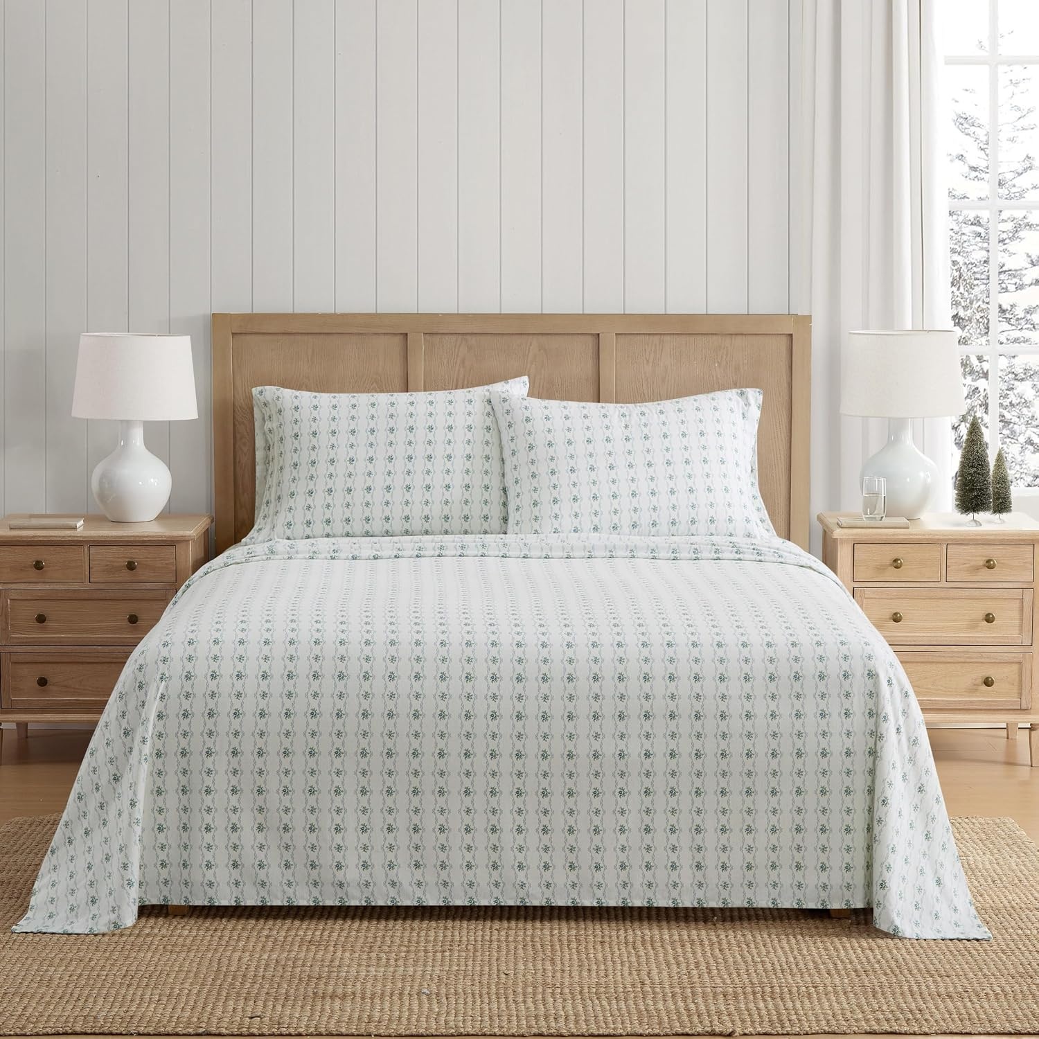 image:imageMartha Stewart Holiday Twin Cotton Flannel Sheet Set with PillowcaseVintage Rose Blue