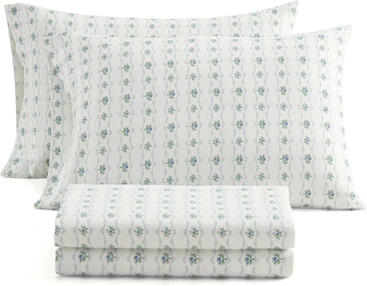 image:imageMartha Stewart Holiday Twin Cotton Flannel Sheet Set with PillowcaseVintage Rose Blue