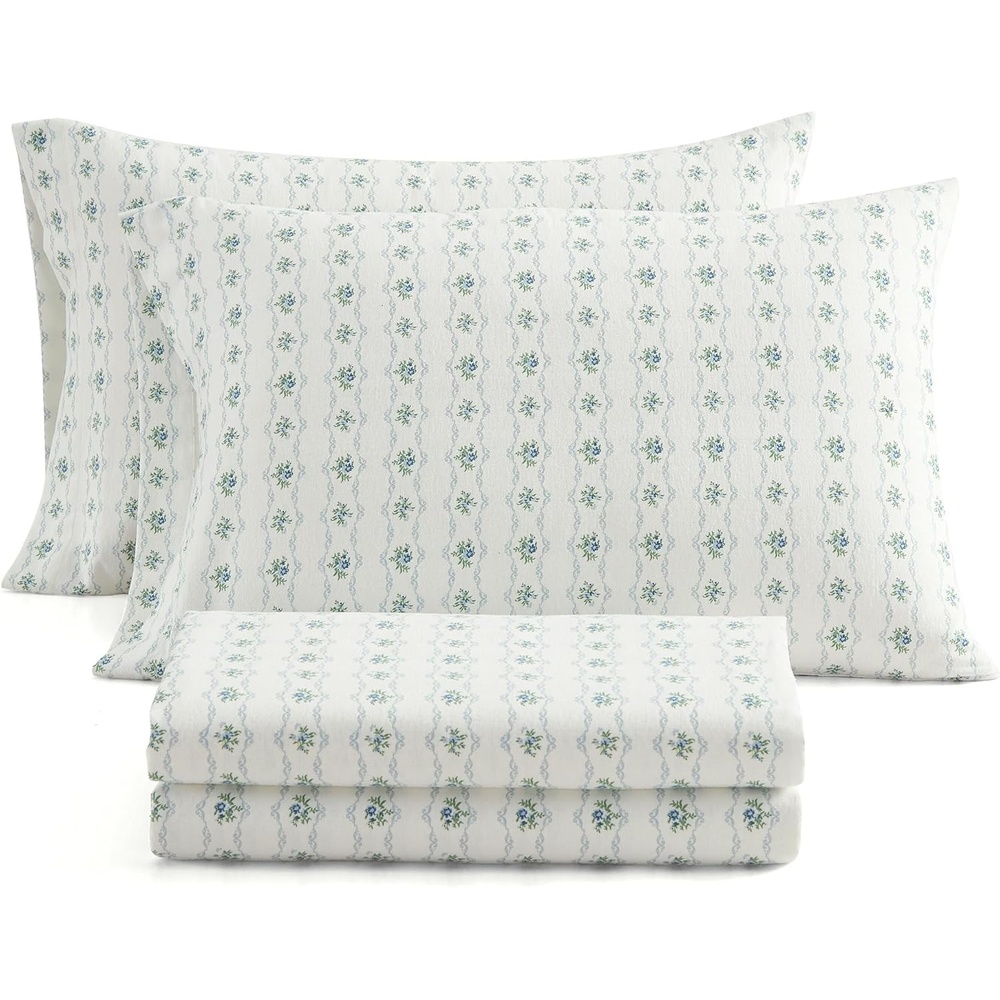 image:imageMartha Stewart Holiday Twin Cotton Flannel Sheet Set with PillowcaseVintage Rose Blue