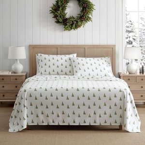 Martha Stewart – Holiday Twin Cotton Flannel Sheet Set with Pillowcase(Snowflake Fir Green)