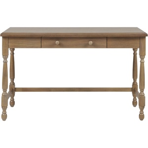 Martha Stewart Tabitha Solid Wood Writing Table with Metal Glides Drawer for Storage Living Room Furniture, Home Office Small Computer Desk, Turned Legs, 47.5″ W x 23″ D x 29″ H, Natural