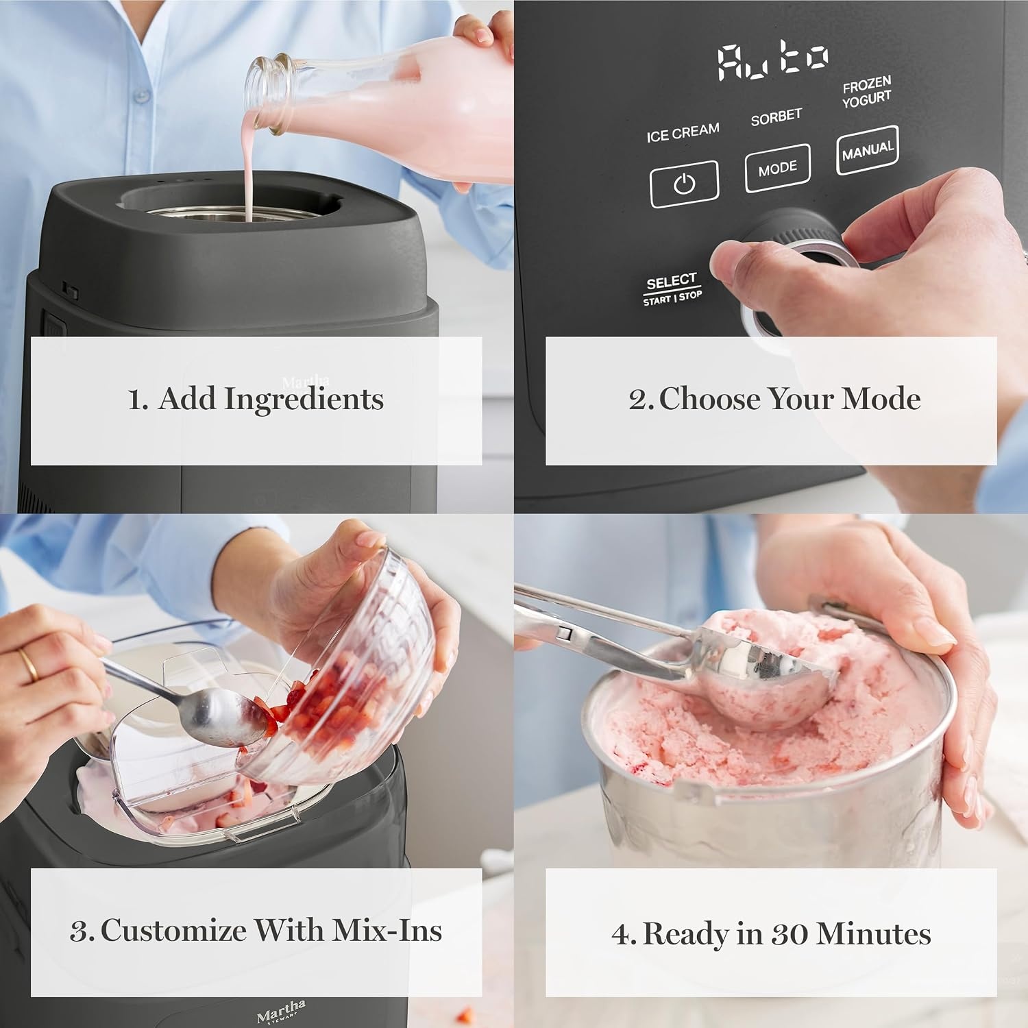 image:imageMartha Stewart Ice Cream Maker Machine 1QT Fully Automatic 3 Modes BlackCaviar