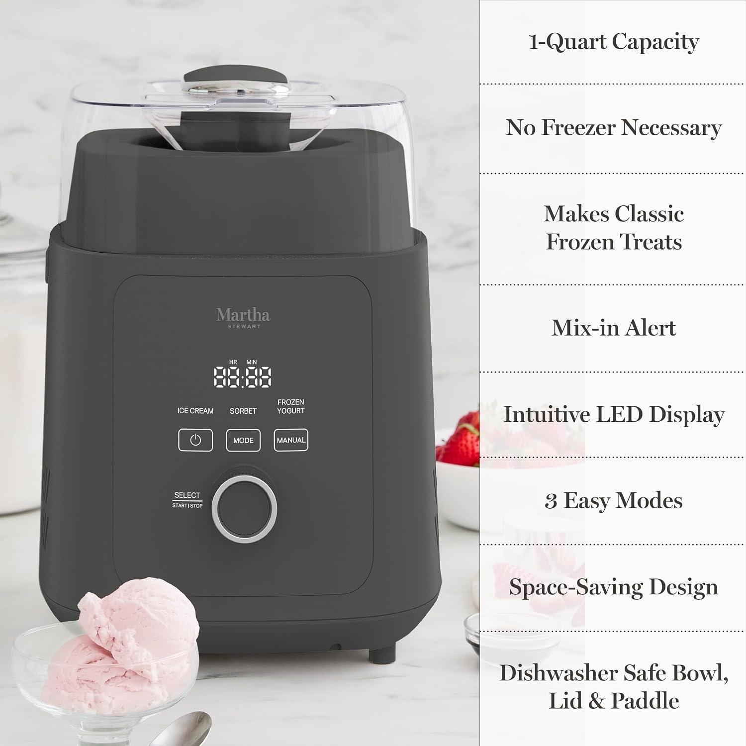 image:imageMartha Stewart Ice Cream Maker Machine 1QT Fully Automatic 3 Modes BlackCaviar