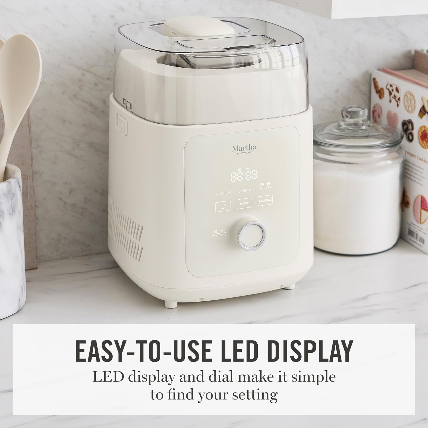 image:imageMartha Stewart Ice Cream Maker Machine 1QT Fully Automatic 3 Modes BlackLinen Cream