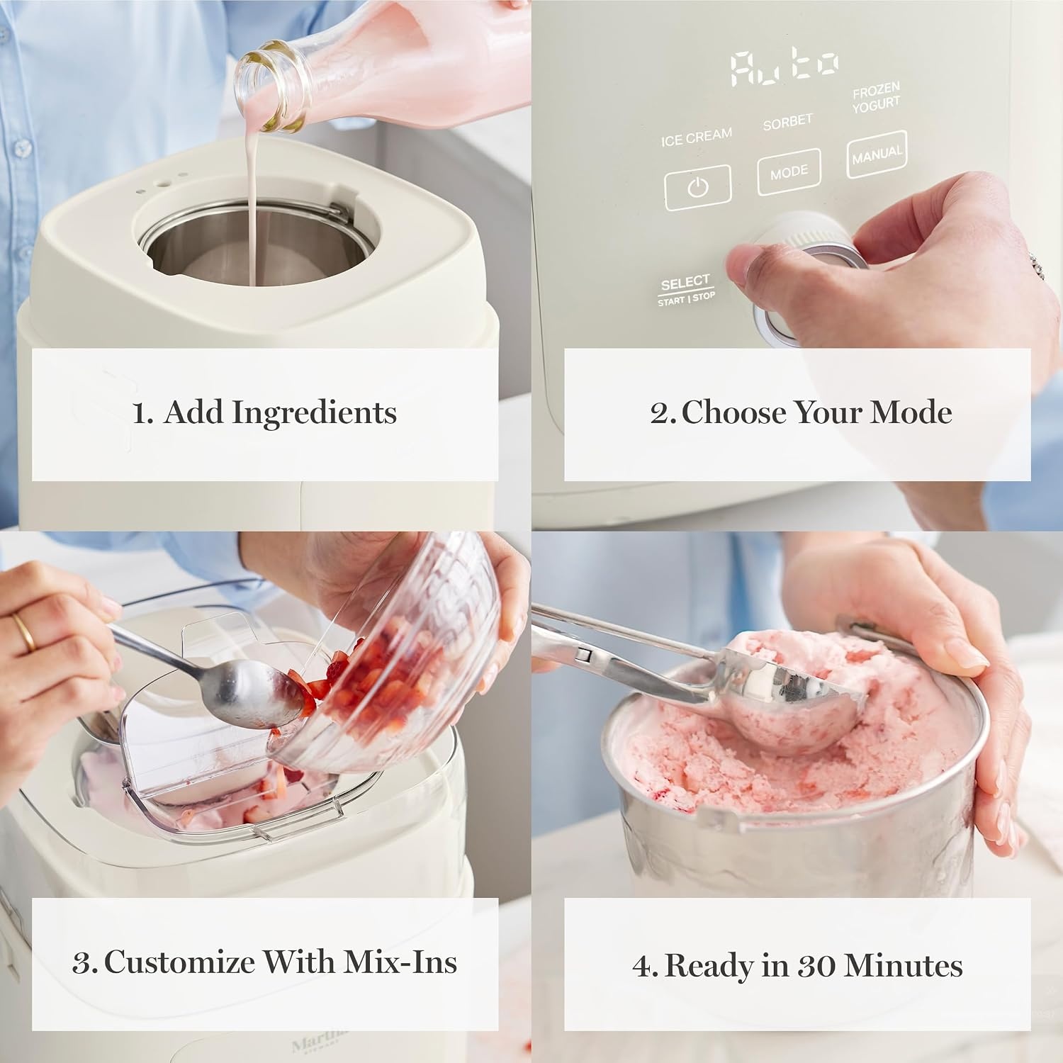 image:imageMartha Stewart Ice Cream Maker Machine 1QT Fully Automatic 3 Modes BlackLinen Cream