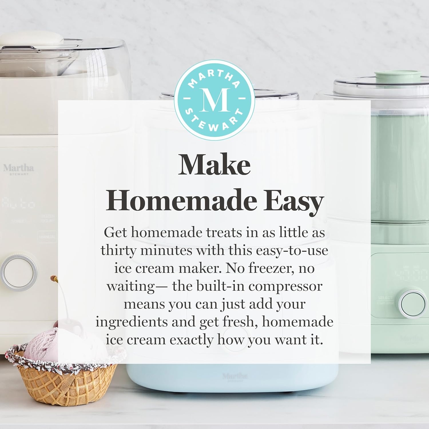 image:imageMartha Stewart Ice Cream Maker Machine 1QT Fully Automatic 3 Modes BlackLinen Cream
