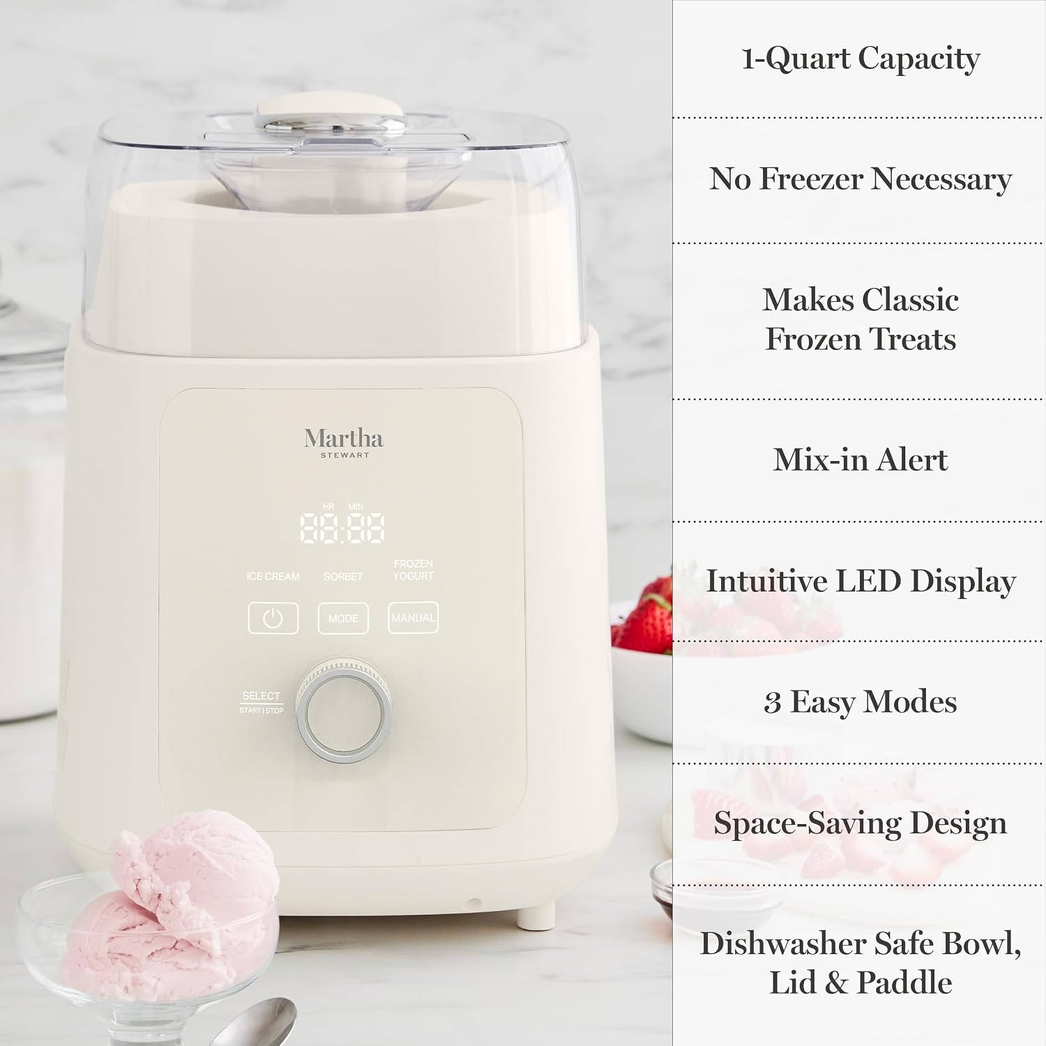 image:imageMartha Stewart Ice Cream Maker Machine 1QT Fully Automatic 3 Modes BlackLinen Cream