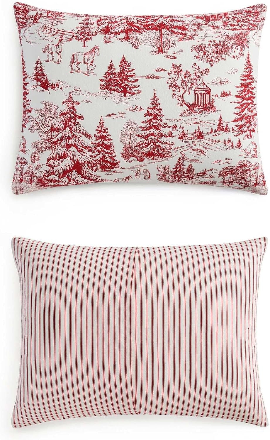image:imageMartha Stewart Queen Comforter Set with Shams Cotton Flannel ReversibleWinter Toile Red