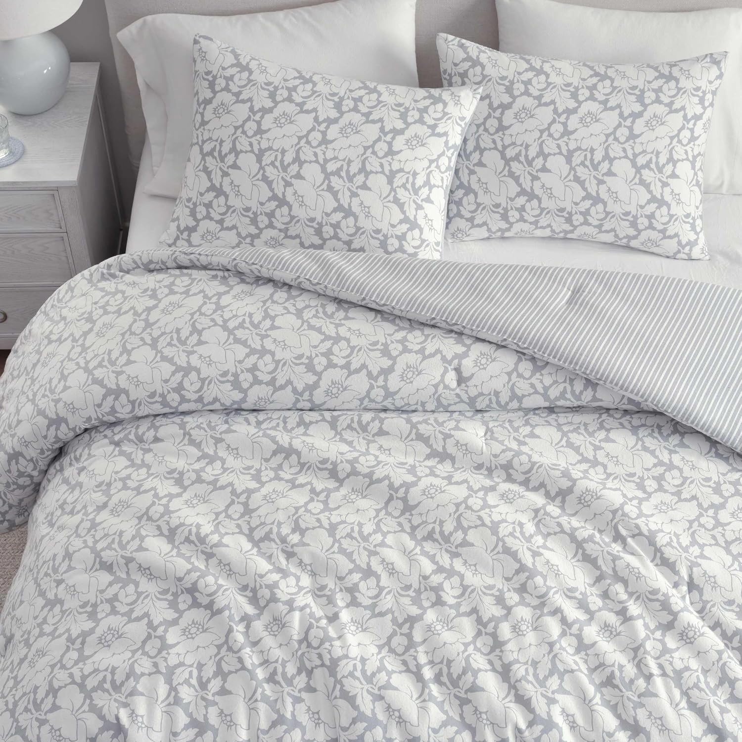 image:imageMartha Stewart Queen Comforter Set with Shams ReversibleCopper Floral Blue